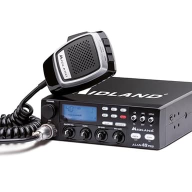 Midland - Emisora CB ALAN 48 PRO, Radioaficionado Multibanda para Vehículo sin Licencia, Potencia Ajustable 1W/4W, Pantalla LCD, SCAN, Dual Watch, RF Gain, Filtros ANL y Noise Blanker, Micrófono 6 Pin