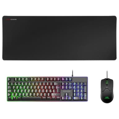 Mars Gaming MCPX, Idioma Español, Combo Gaming 3en1 con Teclado H-Mech Iluminado, Ratón Ultraligero 10000 dpi con Software y Alfombrilla XXL, Compatible con PC, PS4, PS5, Xbox, Negro