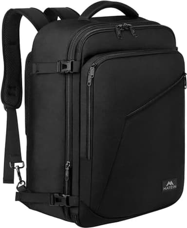MATEIN Mochila Viaje Cabina Avion, Expansible 50x35x20cm Mochilas de Viaje, Mochila Cabina 40L de Gran Capacidad, Travel Backpack Para Mujer y Hombre, Equipaje de Mano para Negocios, Trabajo, Negro