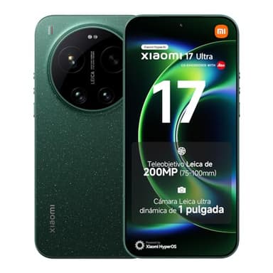XIAOMI 17 Ultra - Smartphone de 16+512GB, Teleobjetivo Leica de 200 MP (75-100 mm), Snapdragon 8 Elite Gen 5, HyperAI, 1 año de garantía Extra, Cargador no Incluido, Verde (Versión ES)