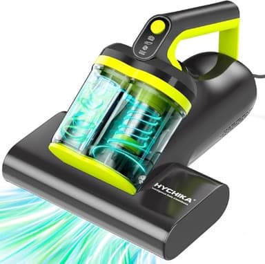 HYCHIKA Aspiradora Antiacaros para Colchones - 16 kPa aspiradora,ultrasónica,Aspirador para alérgicos,Doble Tornado,Elimina 99.9%,Aire Caliente a 60° para Camas, sofás, alfombras