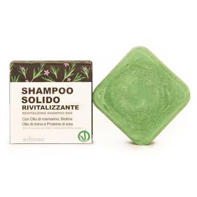 Enooso - Champú Solido Anticaida y Anticaspa con Romero y Biotina, Natural, Mujer y Hombre - Champu Volumen Cabello Fino y Pelo Graso, Detox Shampoo Jabon en Pastilla, Made in Italy, 1x65g