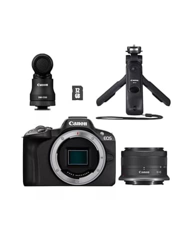 Canon EOS R50 Cámara Mirrorless – Kit para Creadores de Contenido | Cámara APS-C 4K con Wi-Fi y Bluetooth | Compacta, Ideal para Vlogging, Principiantes y Profesionales