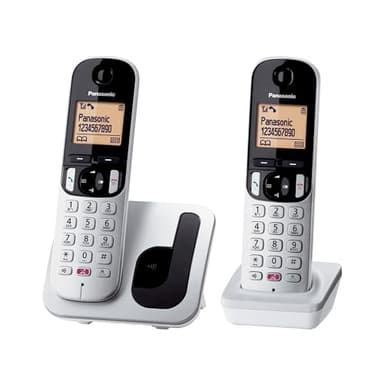 Panasonic KX-TGC252SPS Teléfono Inalámbrico Digital, Unidad Base y 2 Auriculares, Identificador y Bloqueo de Llamadas, Altavoz, Modo Ecológico, Reloj Despertador Evolucionado, Pantalla LCD, Plateado