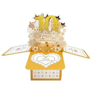 Tarjeta de felicitación desplegable de 10 años de aniversario de boda para él, gran regalo 3D de 10 años juntos para esposa, mejor regalo de diez años casados para él y parejas
