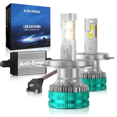 KOYOSO H4 LED Bombillas para Coche: Compatible con CANBUS Anti-Error Kit de luces LED de Repuesto para Faros Delanteros - 32000LM 180W Luces Altas y Bajas para Vehículos de 12V, 6500K Blanco