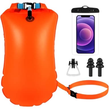Boya Hinchable Estanca, Bolsa Seca Estanca Inflable, Boya de Natación Aguas Abiertas, para Aguas Abiertas Flotador de Remolque para Nadadores y Triatletas Alta Visibilidad
