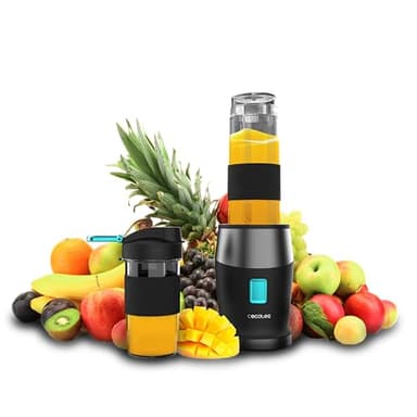 Cecotec Batidora De Vaso Portátil Individual Smoothies Power Titanium 900 ProGo. 900W, Incluye 2 Vasos Portátiles de 570 ml, 4 Cuchillas Con Recubrimiento De Titanio Negro