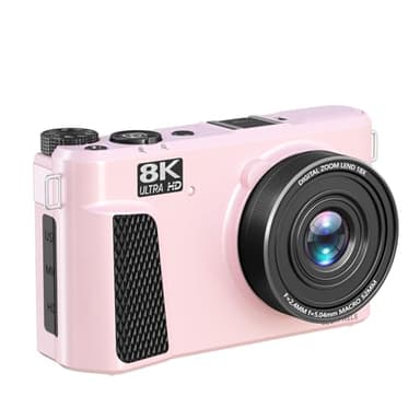 Jectse Cámara 8K con Enfoque Automático y Zoom de 18x, Cámara sin Espejo con Doble Batería para Videógrafos, Tarjeta de Memoria de 32 GB, Ideal para Cineastas (PINK)