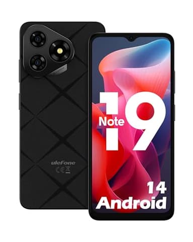 Ulefone Note 19 Moviles Android 14, 6GB+32GB/SD-512GB, Cámara 8MP+5MP, 5000mAh Batería Octa Core Teléfono Móvil Smartphone 6,56" HD+ 3 Ranuras para Tarjetas 4G Dual SIM/Face ID/GPS/OTG/FM Negro