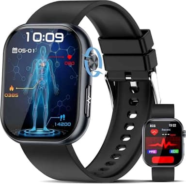 YUPENG Reloj Inteligente con 𝐆𝐥𝐮𝐜𝐞𝐦𝐢𝐚/Presión Arterial/ECG/HRV, 1.96" AMOLED Salud Smartwatch con Ácido Úrico/Lípidos/SpO2/BMI/Fatiga/Temperatura Corporal para and roid iOS