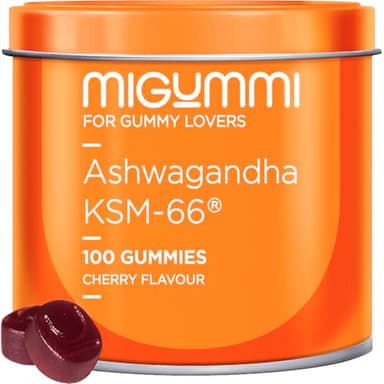 Ashwagandha Gominolas - 100 Gummies sabor natural a Cereza - Withania Somnifera - Ashwagandha KSM-66 - Ansiedad, Antiestrés, Relajación Natural - Energía y Vitalidad - Veganas | Sin gluten