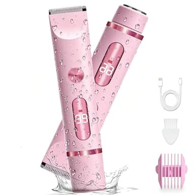 XkuiHF Afeitadora Eléctrica 2 en 1 para Muje, cortapelos corporal para mujer recortadora, Rasuradora Mujer zona Intima seco/mojado para Bikini Axilas Brazos Cara Nariz (Rosa)