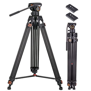 Trípode de Vídeo, Refoni AF30L Trípode Profesional de Aluminio de 181 cm con Cabezal de Video Fluido para DSLR, Videocámara, Cámaras, La Carga máxima de 6 kg
