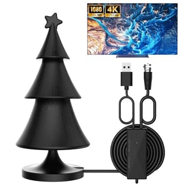 Antena TV Interior 2025,420KM Rango Amplificador de Señal Inteligente Antena de TV Digital y 5M Cable Coaxial,con Base Magnética para 1080P 4K Gratis Canales Locales DVB-T2 DVB-T