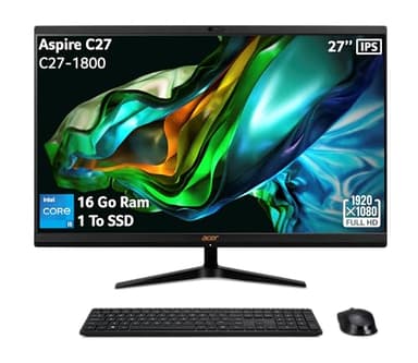 acer Aspire C27-1800, All-in-One PC de 27" Full HD IPS (Intel Core i5-12450H, RAM de 16 GB, SSD de 1 TB, Intel UHD Graphics, Windows 11 Familia), PC Todo-en-Uno, Color Negro