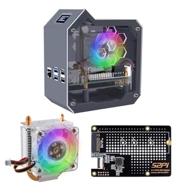 GeeekPi N07 Mini Tower NVMe NAS Kit para Raspberry Pi 5, con N07 M.2 SSD Pip PCIe placa periférica inferior, compatible con M.2 Key-M NVMe SSD 2230/2242/2260/2280