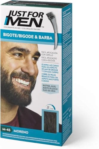 Just For Men Tinte Colorante En Gel Para Barba Y Bigote. Con Aloe y Aceite de Coco, para una Barba Sin Canas y con Aspecto Más Denso en 5 minutos. Tono Moreno, M45