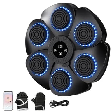 Pneterg Boxeo Músico, Boxeo Musical Adulto, Boxeo Musical Machine, Boxeo Musical Adulto, Boxing Training de Pared para Entrenamiento (C-Negro: Guantes Medio-Dedos)