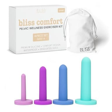Bliss Innovations Kit Confort De 4 Dilatadores - Silicona Suave Premium - Set De Entrenador Ejercitador Dilatador Muscular Del Suelo Pélvico - Paquete De 4 Tamaños 5-8 - Hidratante Personal