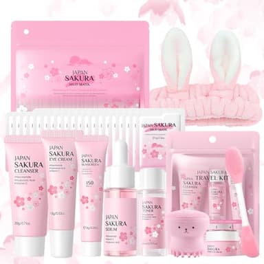 29 Piezas Set de Cuidado Facial Sakura, Set de Cuidado Diario de la Piel con Limpiador, Tónico, Mascarilla Facial Limpiadora, Limpieza y cuidado facial, para Adolescentes y Mujeres