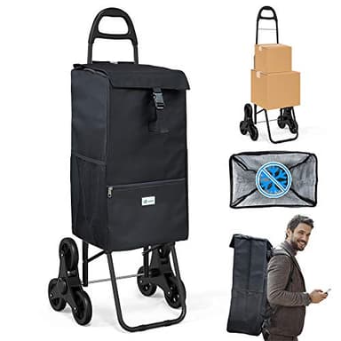 VOUNOT® Carro de la Compra Plegables con 6 Ruedas y Bolsa Termica de 40 L, para Subir Escaleras, Negro
