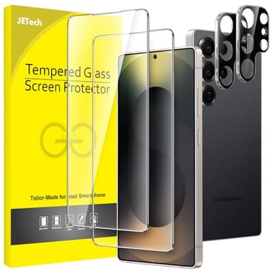 JETech Protector de Pantalla para Samsung Galaxy S25 Ultra 5G con Protector de Lente Cámara, Cristal Vidrio Templado, Compatible Huellas Dactilares ID, HD Transparente, 2 Paquetes Cada Uno