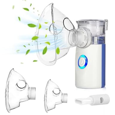 BIAOQINBO Nebulizador para Adultos,Nebulizador Portátil Silencioso para Adultos y Niños Bebe, Aerosol Ultrasónico con 2 Máscaras y Boquilla,Inhalador Nebulizador Para Uso Doméstico y Viaje