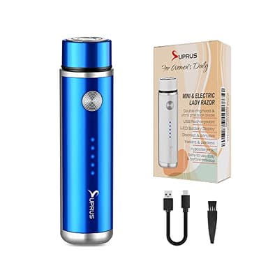 SUPRUS Afeitadora eléctrica recargable por USB para mujer, para cara, barba, bigote, brazo, pierna, axila, bikini, pantalla LED de batería inalámbrica (1, azul)
