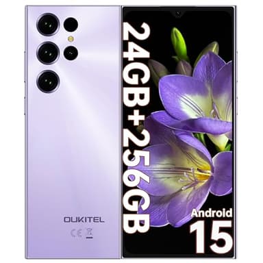 OUKITEL C61 Pro Teléfonos Inteligentes - 24GB+256GB/1TB Telefonos Moviles Libres Android 15, 6.88" Pantalla HD+ 90Hz Smartphone, Batería 5150mAh, Cámara 13MP Movil, Face ID/Fingerprint/NFC/GPS, Morado