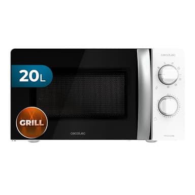 Cecotec Microondas con Grill ProClean 2110. 700W con 6 Niveles de Potencia, Capacidad 20 L, Función Grill, Tecnología 3DWave, Modo Descongelación, Temporizador hasta 30mins