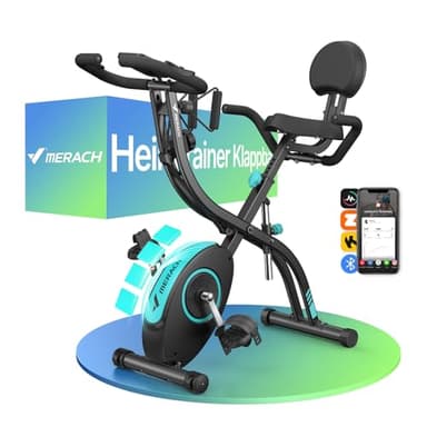 MERACH Bicicleta Estática Plegable 4 en 1, Bicicleta de Ejercicio con Monitor LCD y Medición de Pulso Manual, Bicicletas Fitness Magnéticas con 16 Niveles, Cómodo Cojín de Asiento, Ahorro de Espaci