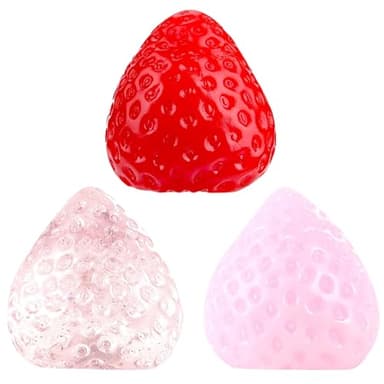 HTTDSLF 3 Piezas Juguetes de Fresa para Apretar, Juguetes para Aliviar el Estrés, Taba Squishy, Fufu Squishy, Juguete Sensorial Antiestrés de Fresa Kawaii