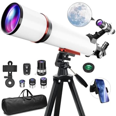 Coolifepro Telescopio 90/700mm, telescopio Astronómico para Niños y Adultos, Telescopio Refractor portátil astronómico Revestimientos de Alta transmisión Totalmente Multicapa Montaje AZ