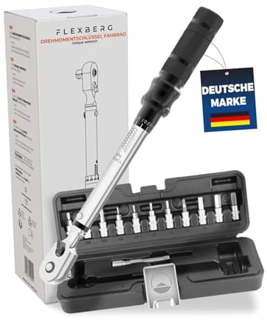 FLEXBERG llave dinamométrica de 1/4 para bicicleta – Kit preciso para reparación de bicicletas y MTB, incluye llave hexagonal y puntas Torx – 2 – 20 Nm