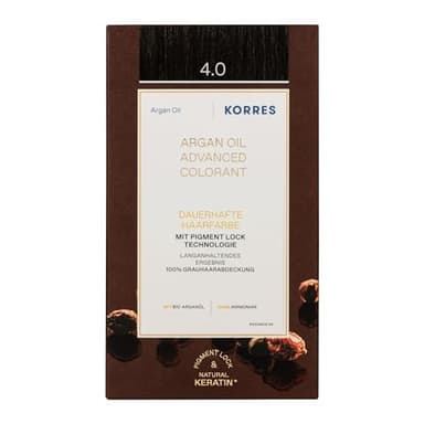 KORRES Argan Oil Colorant - tinte sin amoniaco con aceite de argán orgánico castaño medio 4.0 - 100% cobertura de canas & vegano para un resultado de color duradero