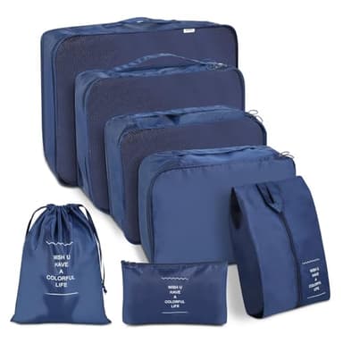 Packing Cubes - Bolsas Organizadoras Maleta - Organizador de Viaje en Poliéster,7 Piezas, Ligero e Impermeable, Ahorra Espacio, Ideal para Maletas y Mochilas