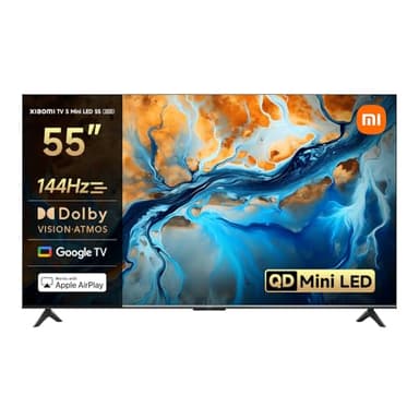 XIAOMI TV S Mini 55", Diseño sin Bordes, Google TV, QD-Mini LED, 1200 nits de Brillo máximo, Alta tasa de refresco 4K de 144 H,Ultra Fluido para Gaming, Dolby Vision IQ & Dolby Atmos,Google Assistant