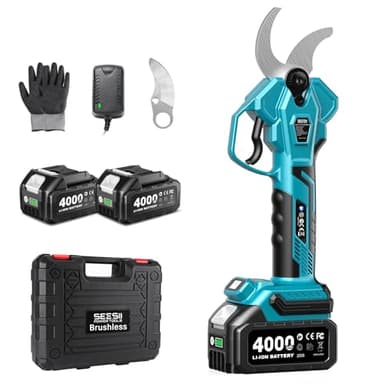 SEESII Tijeras de Podar Eléctricas 40 mm – Tijeras de Podar Batería con 2 * 4000 mAh, Hoja SK5, Motor sin Escobillas, Pantalla LCD para Jardinería, Paisajismo y Huertos, CS440