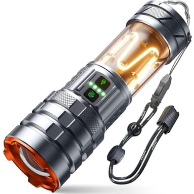 Sogdeco Linternas LED Alta Potencia, 900000 Lúmenes Linterna LED Recargable con Luz Camping, Zoomable, 11 Modos de Luz, Impermeable Portátil Táctica Militar Linterna Pilas para Camping Emergencias
