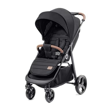 kk Kinderkraft GRANDE PLUS Silla de Paseo ligera desde Nacimiento hasta 22 kg, Plegado con una sola mano, Posición tumbada, Suspensión de todas ruedas, Capota grande XL, Negro