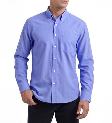 HISDERN Camisa Hombre Manga Larga Azul Camisas de Vestir Regular Fácil de Hierro Casual Oxford Algodón XXL