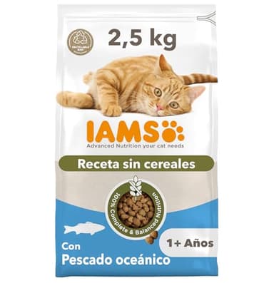 IAMS Alimento sin Cereales con Pescado de mar - Alimento seco para Gatos a Partir de 1 año, 2,5 kg