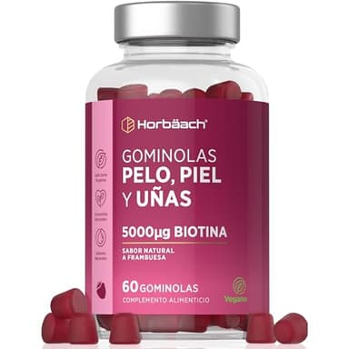 Gominolas para el Pelo Piel y Uñas | Biotina 5000 mcg + C, E y más | Vitaminas para el cabello | 60 Gummies Veganas | Hair Skin Nails Vitaminas | Horbaach