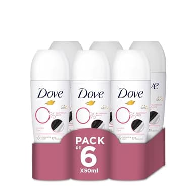 Dove 0% Desodorante Roll On 48h Original Sin Aluminio Ni Alcohol para Mujer con 1/4 de Crema Hidratante, 6X50 ml