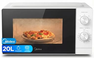 Midea Microondas 20 litros y 700 W de potencia | Microwave | Horno Microondas Blanco de Sobremesa con Plato Giratorio, Función Descongelación, 5 Niveles de Potencia Temporizador | Microondas sin grill