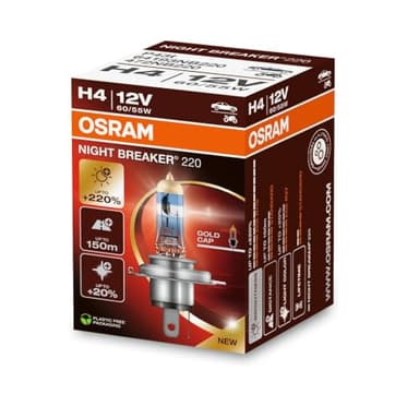 OSRAM NIGHT BREAKER 220, H4, 220% más brillo, lámpara de faro halógeno, 64193NB220, Caja plegable (1 lámpara)