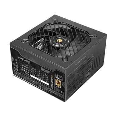 Mars Gaming MPB1000PSI, Fuente Alimentación Full Modular ATX 1000W, 10 Años Seguridad, 80Plus Gold 90%, Ventilador SI 14cm, Tecnología AI2-RPM, DC-DC y SMD, ATX 3.1 y PCIe 5.1, Conector 12V 2x6, Negro