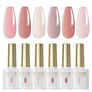 ROSALIND Esmaltes Semipermanentes para Uñas Jelly Rosa Rosa Claro Color Avena 6 Colores Gel Translúcido Clásico Kit Pintauñas Semipermanentes Uñas de Gel UV LED