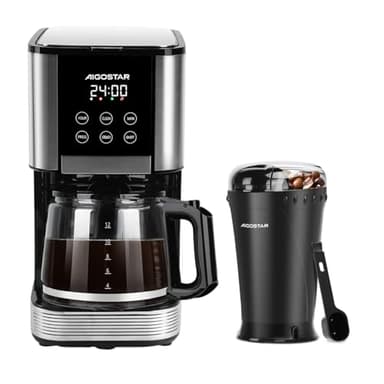 Aigostar Cafetera de Goteo con Molinillo, cafetera de filtro + Molinillo de Café Eléctrico (14 tazas, 1000 W, programable 24H, 2 niveles de intensidad, AutoLimpieza) &(60g, 200W, Cuchillas Acero Inox)
